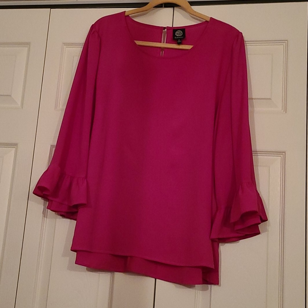 Bobeau Hot Pink Blouse XL Ruffled Sleeve